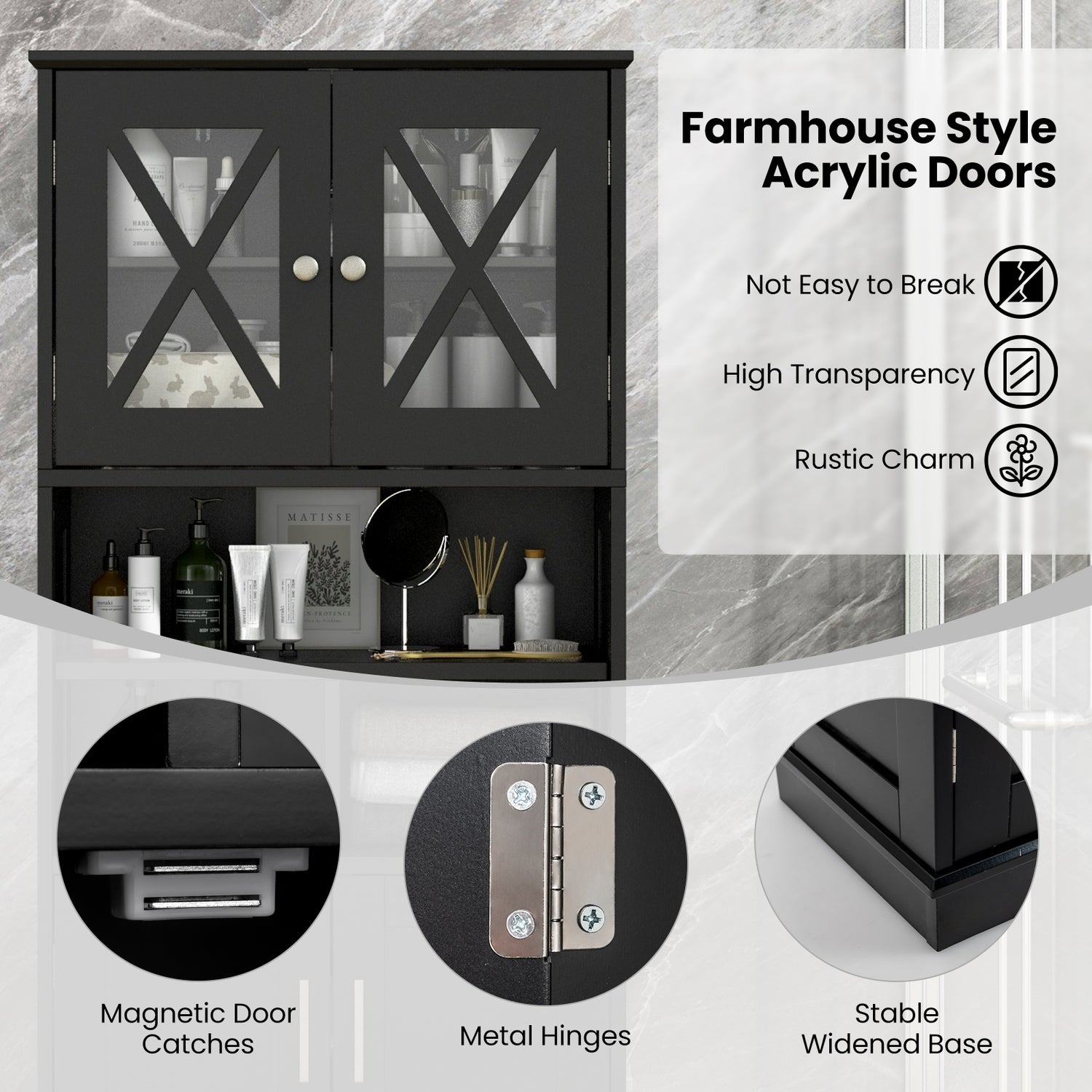 Tall Bathroom Cabinet Large Floor Storage Cabinet with Acrylic Doors and 3 Cubes