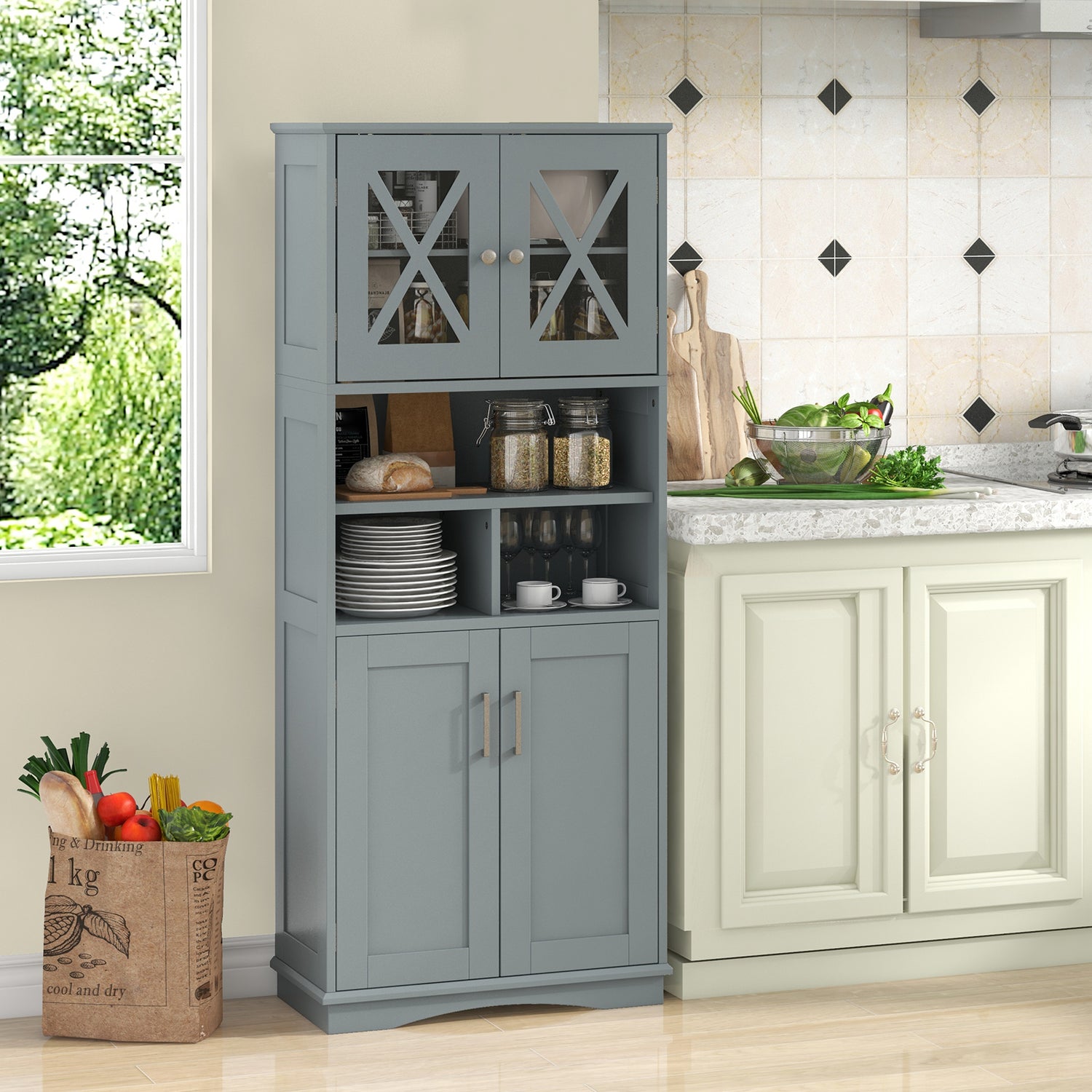 Tall Bathroom Cabinet Large Floor Storage Cabinet with Acrylic Doors and 3 Cubes