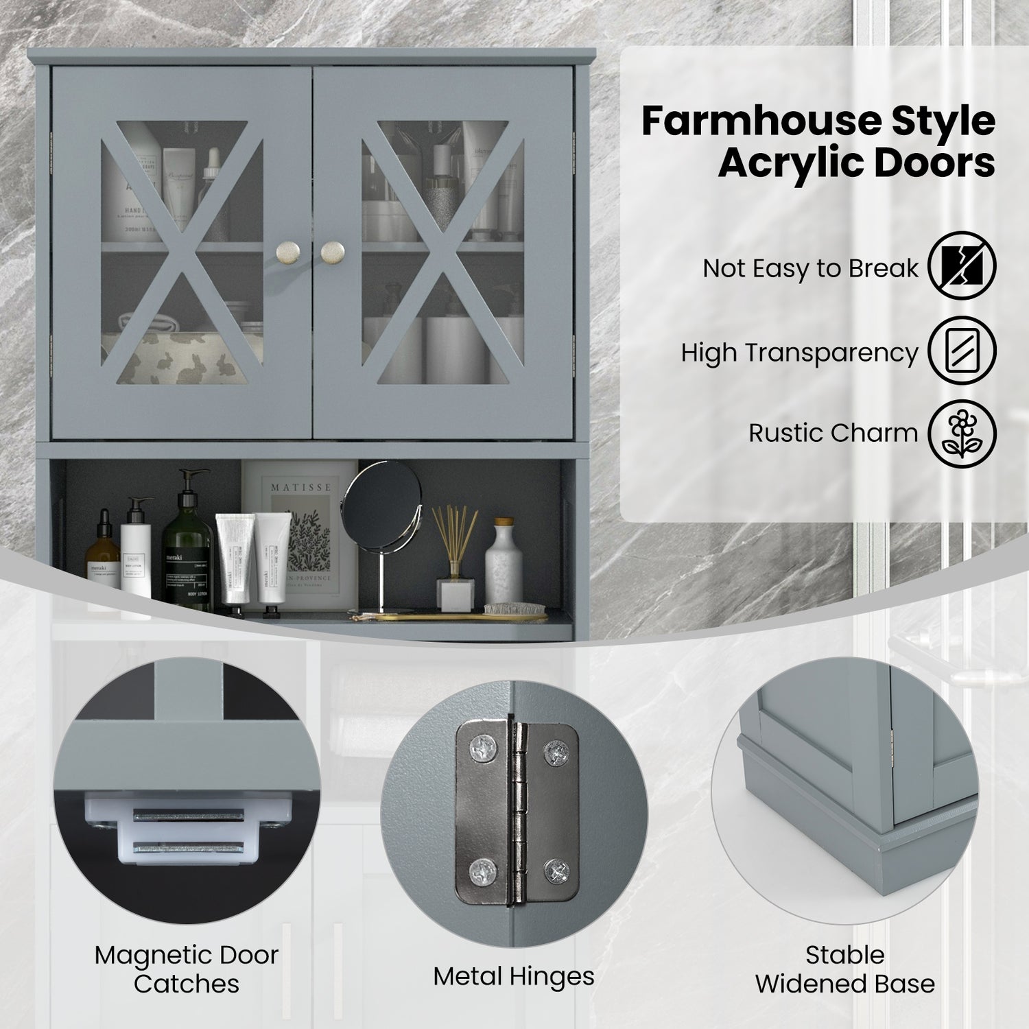 Tall Bathroom Cabinet Large Floor Storage Cabinet with Acrylic Doors and 3 Cubes