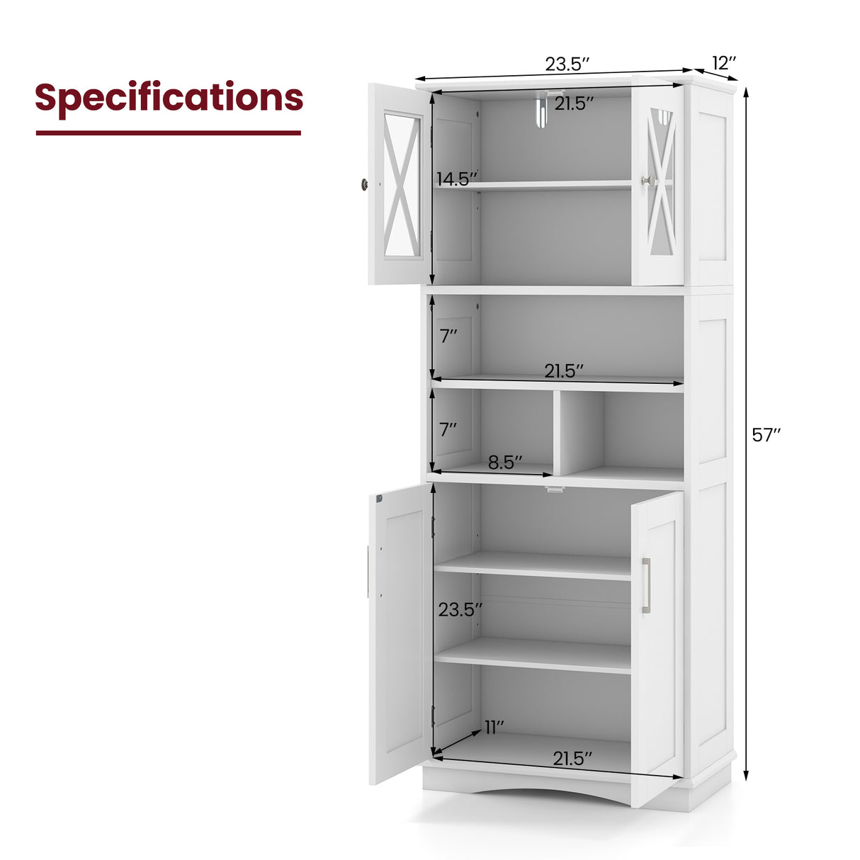 Tall Bathroom Cabinet Large Floor Storage Cabinet with Acrylic Doors and 3 Cubes