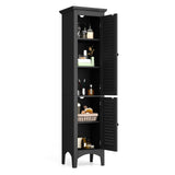 Tall Bathroom Floor Cabinet with Shutter Doors and Adjustable Shelf