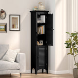 Tall Bathroom Floor Cabinet with Shutter Doors and Adjustable Shelf