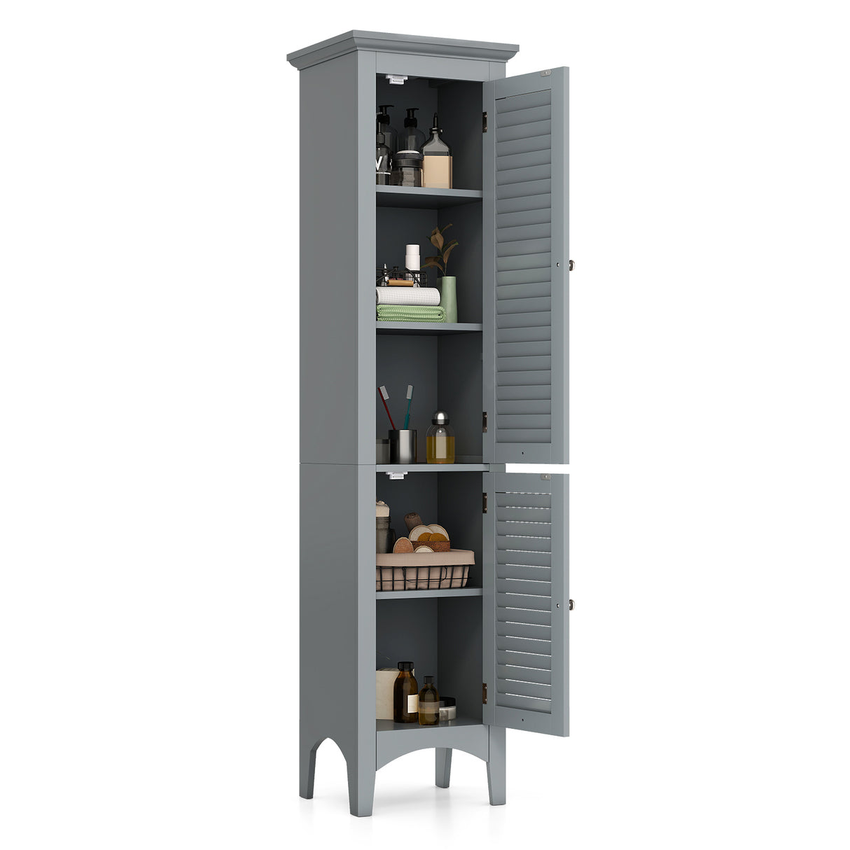 Tall Bathroom Floor Cabinet with Shutter Doors and Adjustable Shelf