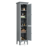 Tall Bathroom Floor Cabinet with Shutter Doors and Adjustable Shelf