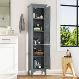 Tall Bathroom Floor Cabinet with Shutter Doors and Adjustable Shelf