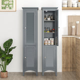 Tall Bathroom Floor Cabinet with Shutter Doors and Adjustable Shelf