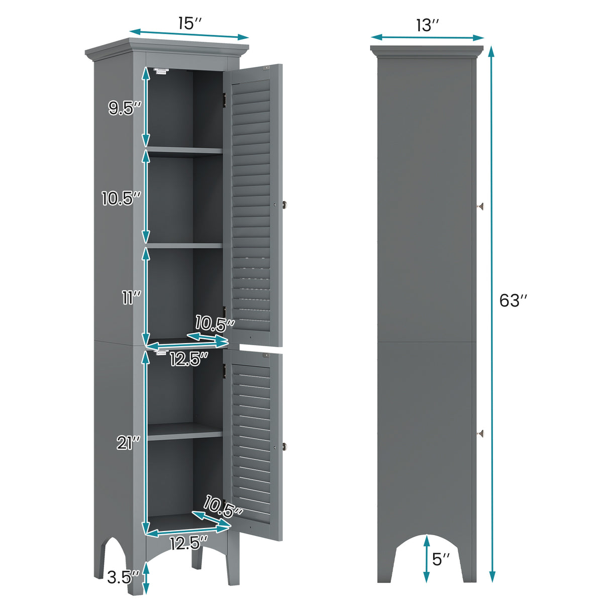 Tall Bathroom Floor Cabinet with Shutter Doors and Adjustable Shelf