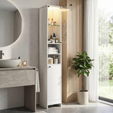 Tall Bathroom Storage Cabinet with LED Lights and Adjustable Shelves-White