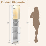 Tall Bathroom Storage Cabinet with LED Lights and Adjustable Shelves-White