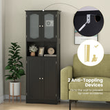 64.5 Inches Tall Bathroom Storage Cabinet with Frost Glass Doors and Shelves