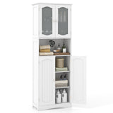 64.5 Inches Tall Bathroom Storage Cabinet with Frost Glass Doors and Shelves