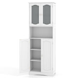 64.5 Inches Tall Bathroom Storage Cabinet with Frost Glass Doors and Shelves
