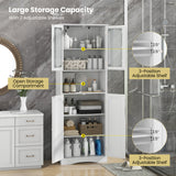 64.5 Inches Tall Bathroom Storage Cabinet with Frost Glass Doors and Shelves