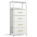 Tall Dresser with 4 Fabric Drawers and Metal Frame for Bedroom