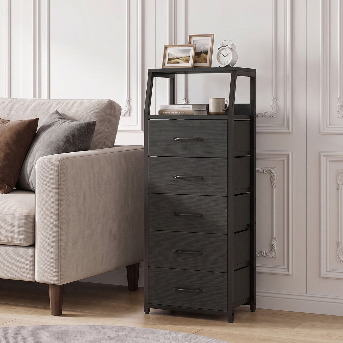 Tall Dresser with 5 Fabric Drawers for Bedroom 7-Tier Nightstand Chest of Drawers
