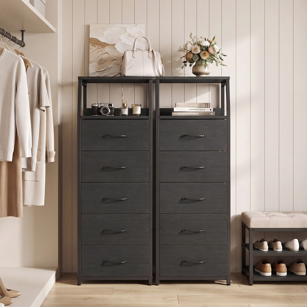 Tall Dresser with 5 Fabric Drawers for Bedroom 7-Tier Nightstand Chest of Drawers