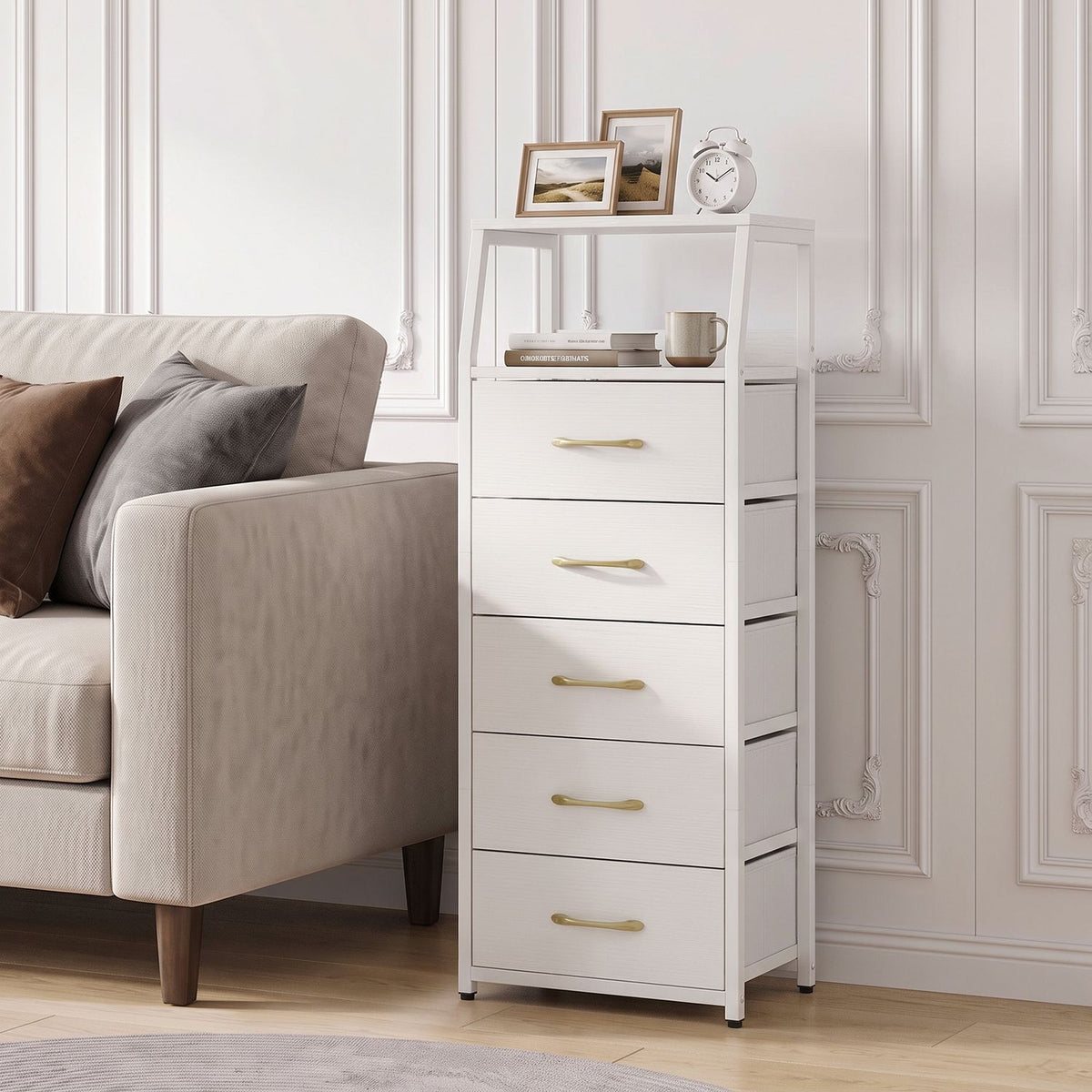 Tall Dresser with 5 Fabric Drawers for Bedroom 7-Tier Nightstand Chest of Drawers