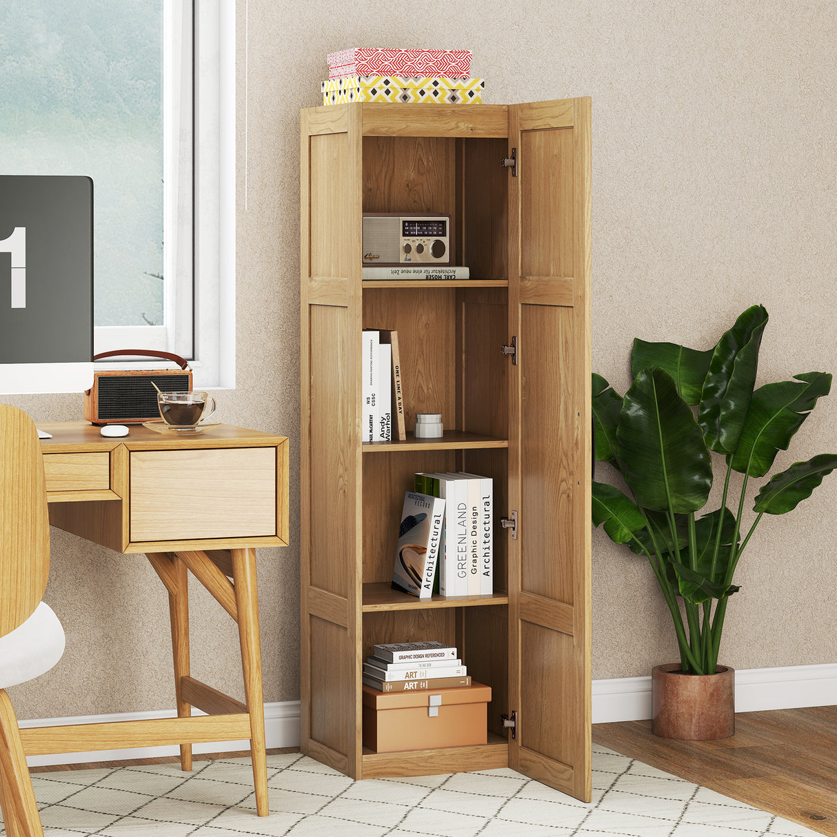 Tall Storage Cabinet with 4 Storage Shelves for Bathroom Living Room
