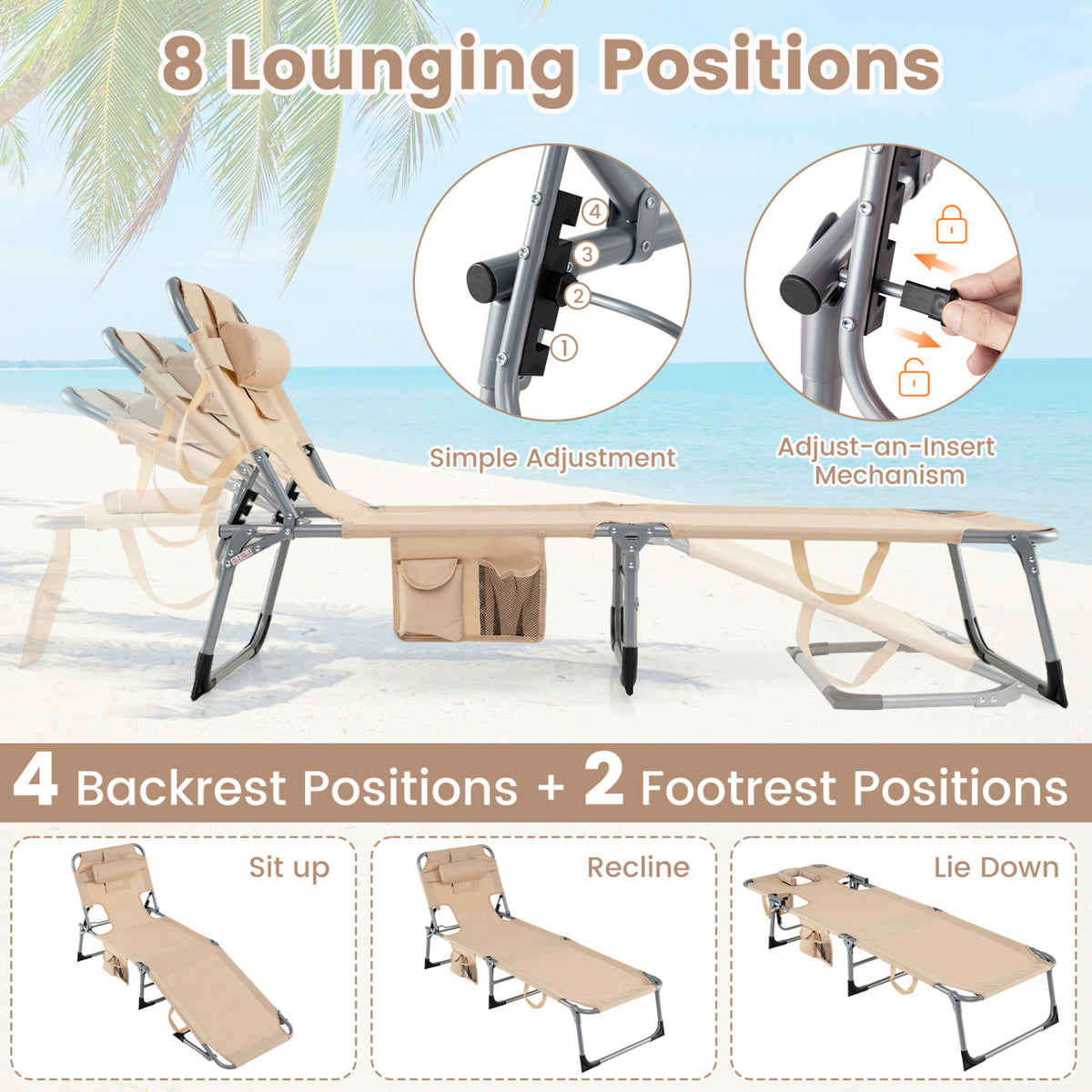 Tanning Chair with Face Arm Holes Folding Chair