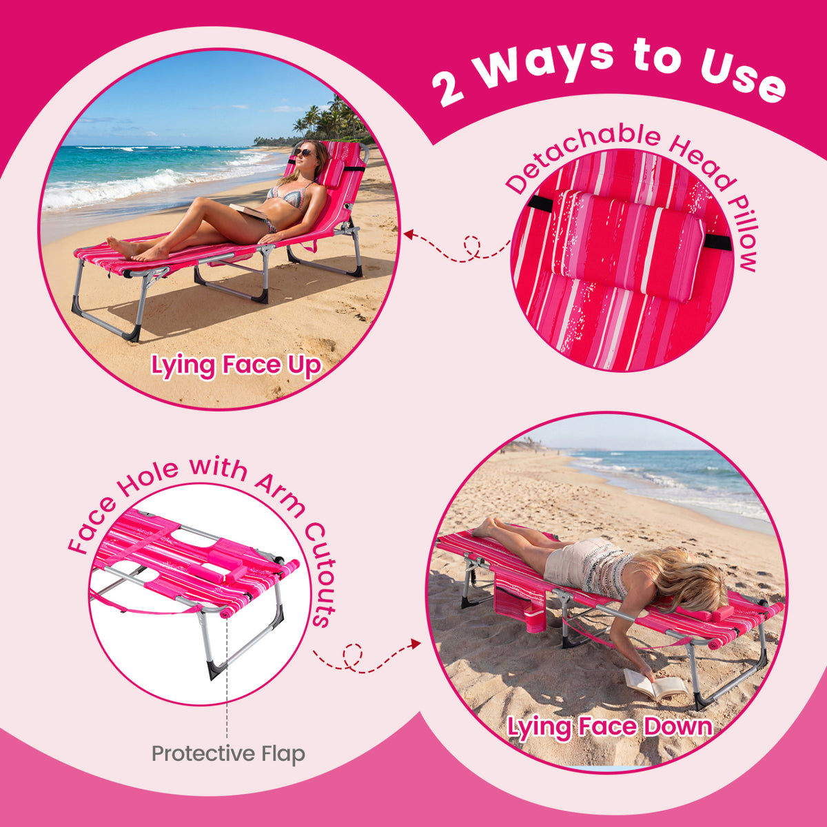 Tanning Chair with Face Arm Holes Portable Sunbathing Chair