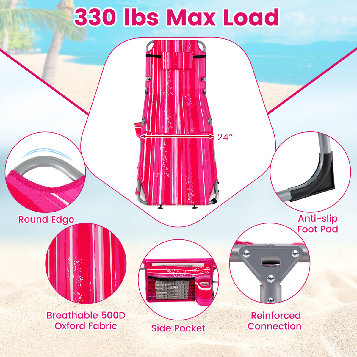 Tanning Chair with Face Arm Holes Portable Sunbathing Chair