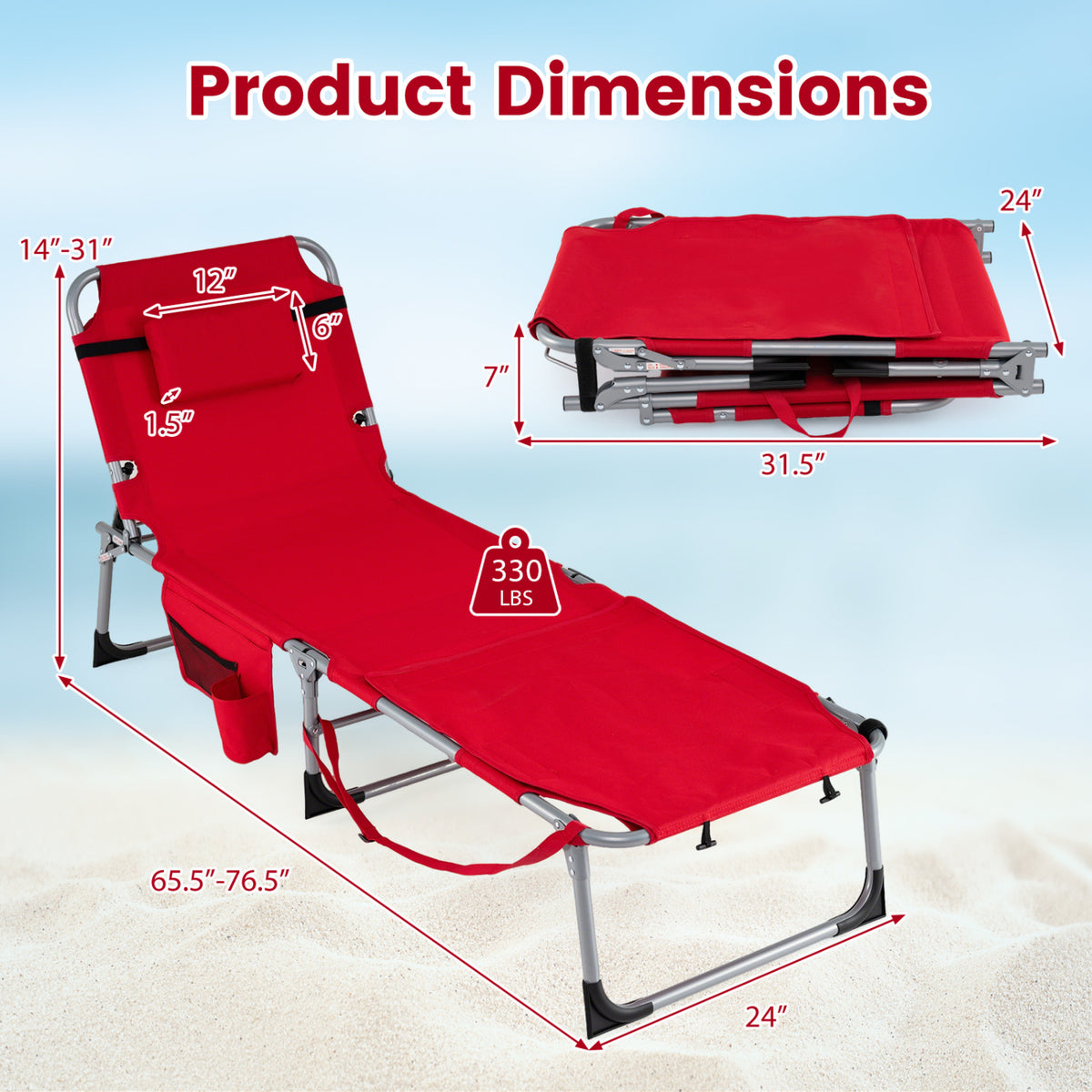 Tanning Chair with Face Arm Holes Portable Sunbathing Chair