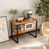 2-Tier Teak Wood End Table Sofa Side for Living Room Hallway Laundry