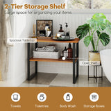 2-Tier Teak Wood End Table Sofa Side for Living Room Hallway Laundry