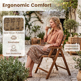 Teak Folding Chairs Set of 2 with Hand-Woven Rattan and Contoured Back