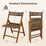 Teak Folding Chairs Set of 2 with Hand-Woven Rattan and Contoured Back