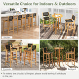 30 Inch Rattan Teak Wood Bar Stool with Backrest and Footrest