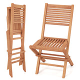 Teak Wood Folding Patio Chairs Set of 2 with Slatted Seat & Portable Design for Deck