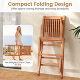 Teak Wood Folding Patio Chairs Set of 2 with Slatted Seat & Portable Design for Deck