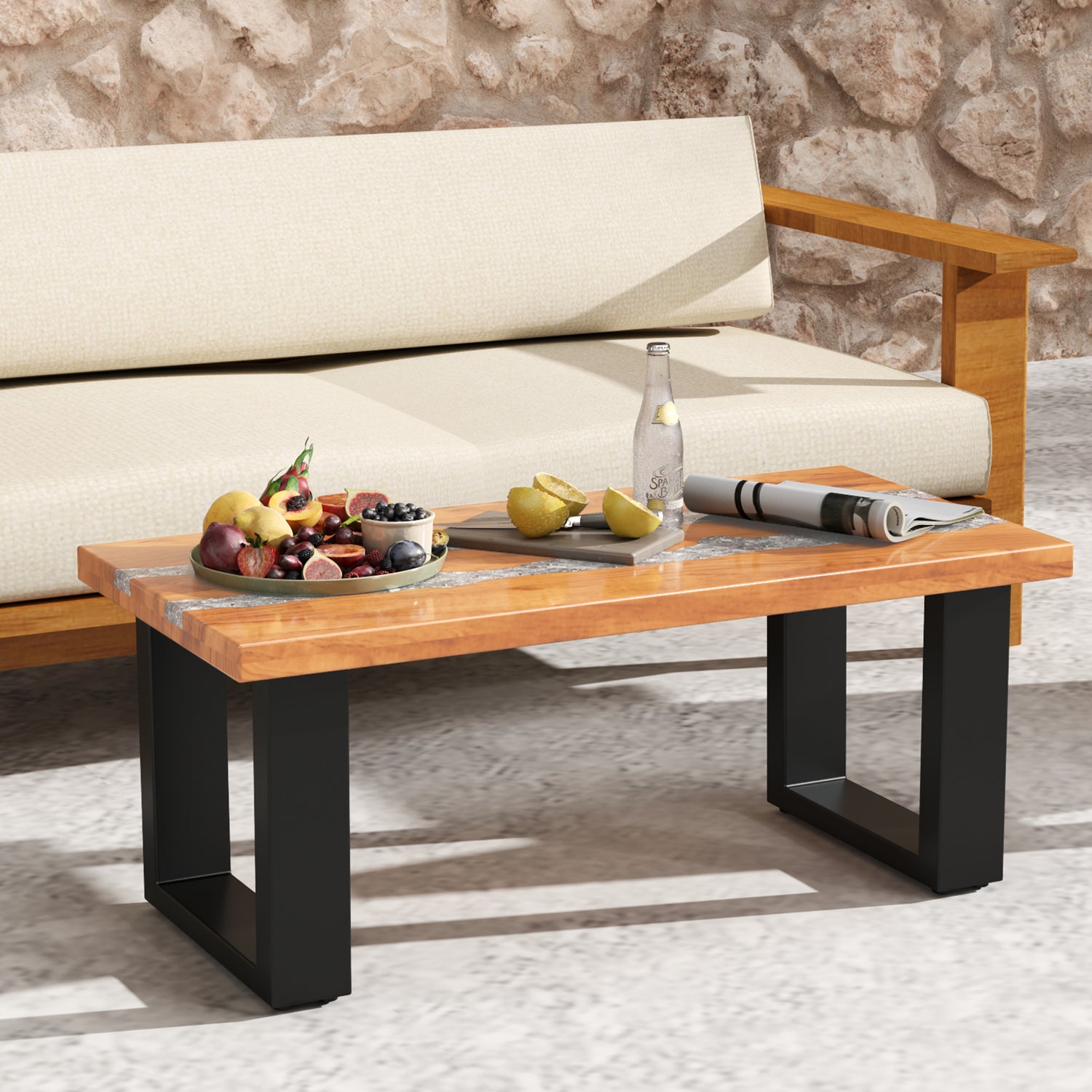Teak Wood Patio Table with River Feel Epoxy Tabletop