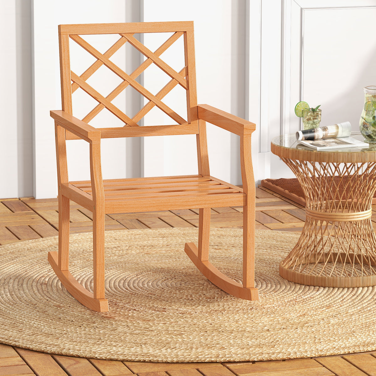 Teak Wood Rocking Chair Oversized Porch Rocker with Backr... – Moogdesk