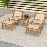 Teak Wooden Chair with Handwoven Rattan Seat and Backrest