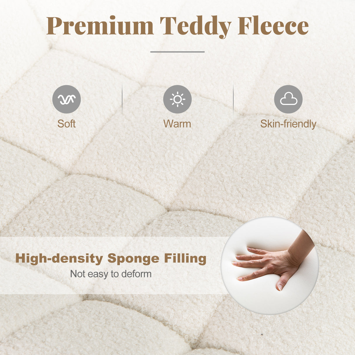 Teddy Fleece Armless Office Chair Makeup Vanity Chair-White