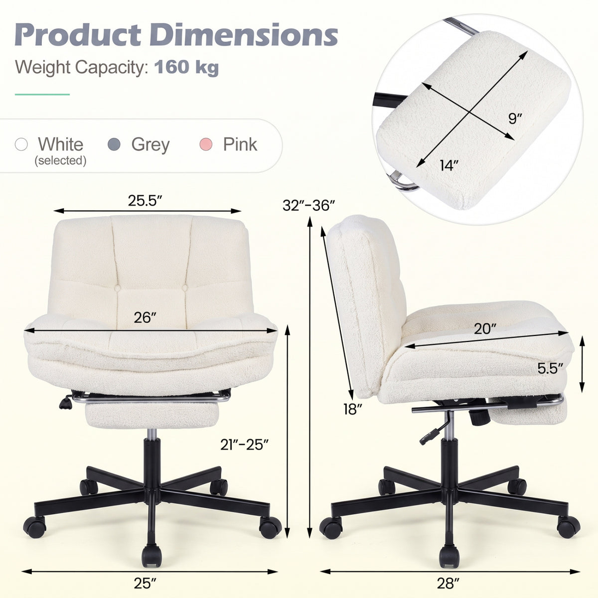 Teddy Plush Office Chair with Footrest and Adjustable Height for Home Office
