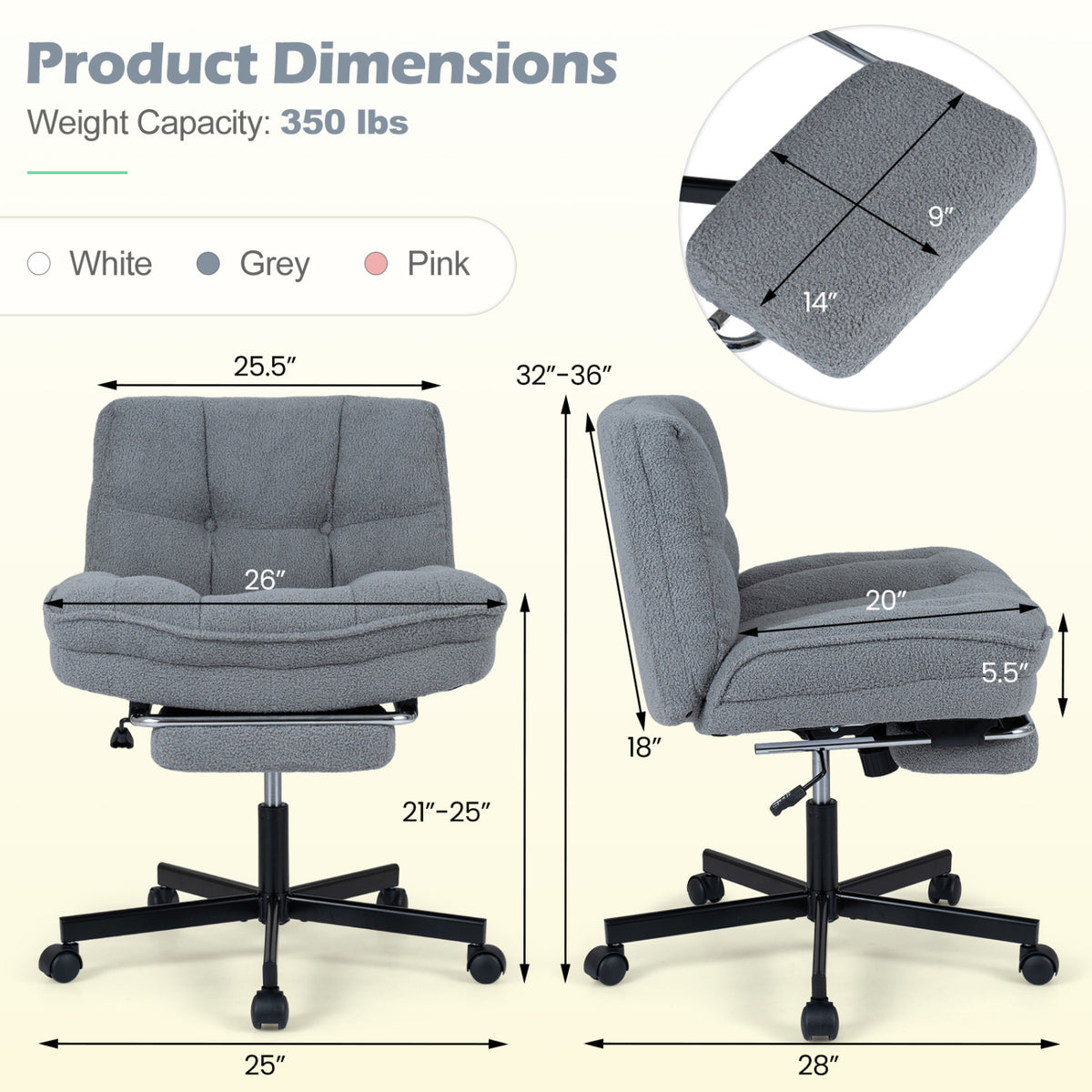 Teddy Plush Office Chair with Footrest and Adjustable Height for Home Office