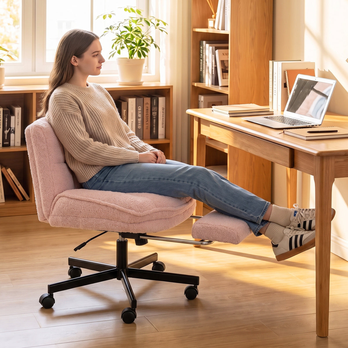 Teddy Plush Office Chair with Footrest and Adjustable Height for Home Office