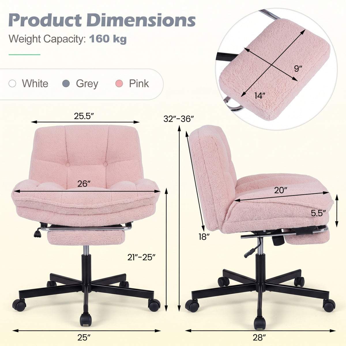 Teddy Plush Office Chair with Footrest and Adjustable Height for Home Office