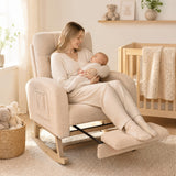 Teddy Upholstered Rocking Chair with Retractable Footrest-Beige