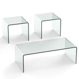 Tempered Glass Coffee Table Set of 3 with 1 Clear Coffee Table and 2 End Tables