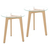 Tempered Glass End Table Round with Solid Rubber Wood Structure