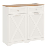 Tilt Out Trash Can Cabinet with Outlets and Adjustable Shelf