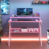 Space Saving Computer Desk with Monitor Stand and Extra Storage Shelf for Work Study