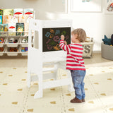 Toddler Kitchen Step Stool with Activity Chalkboard and Adjustable Height
