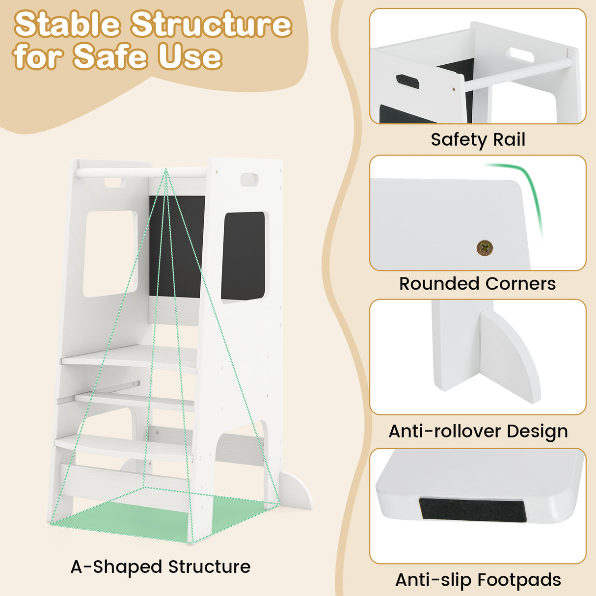 Toddler Kitchen Step Stool with Activity Chalkboard and Adjustable Height
