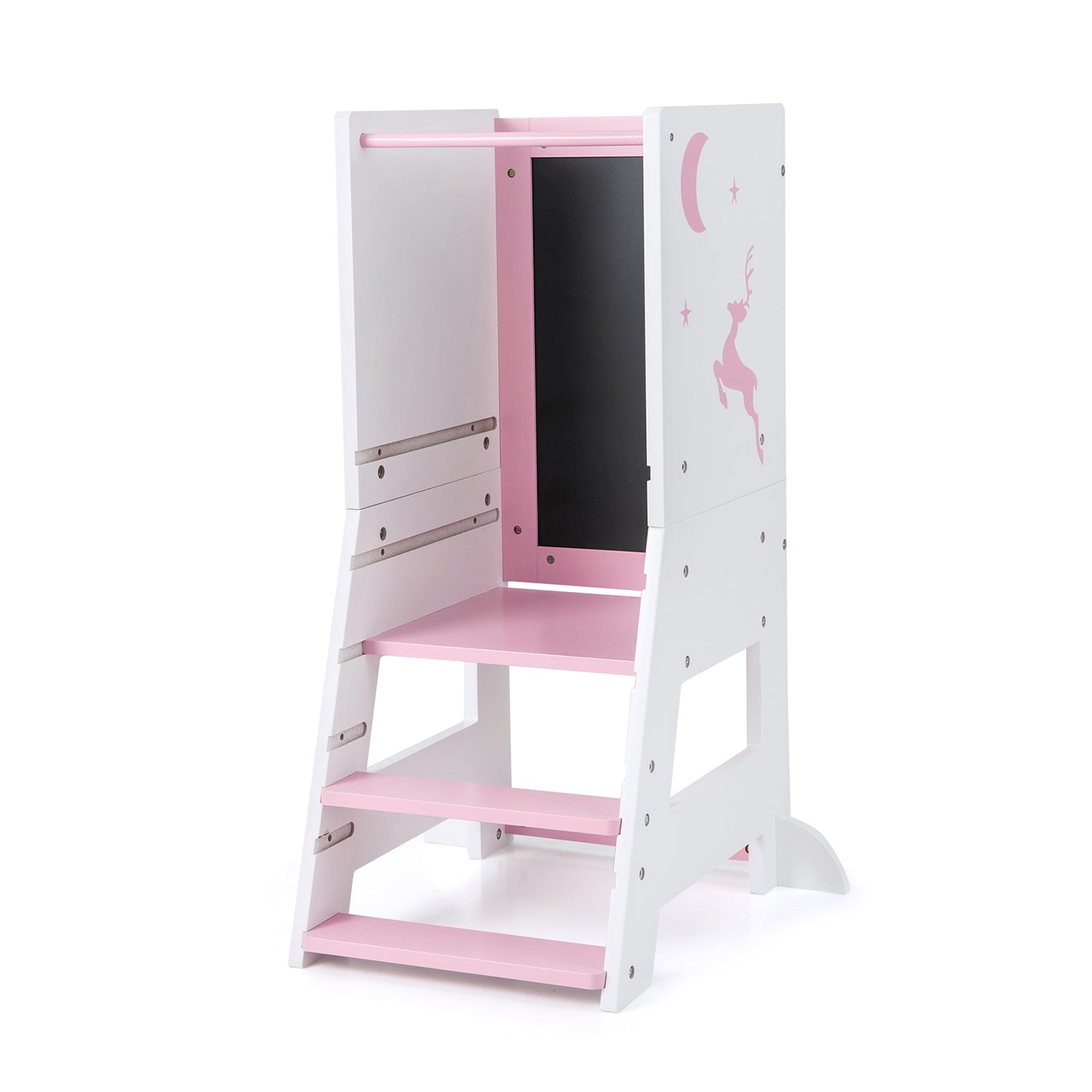 Toddler Kitchen Stool Baby Standing Tower with Chalkboard and Whiteboard-Pink