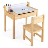 Toddler Multifunctional Activity Table and Chair Set with Paper Roll Holder-Natural